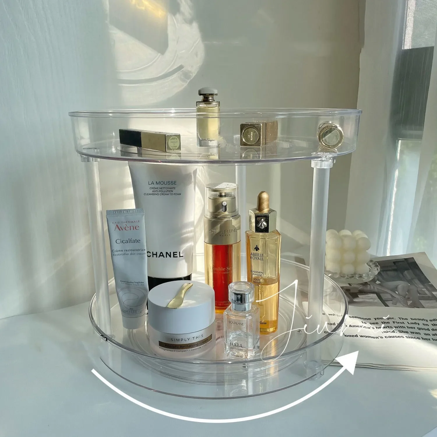 2/3 Layers Rotating Storage Shelf Kitchen Seasoning Organizer Bedroom Dresser Rack Bathroom Cosmetics Makeup Organizer