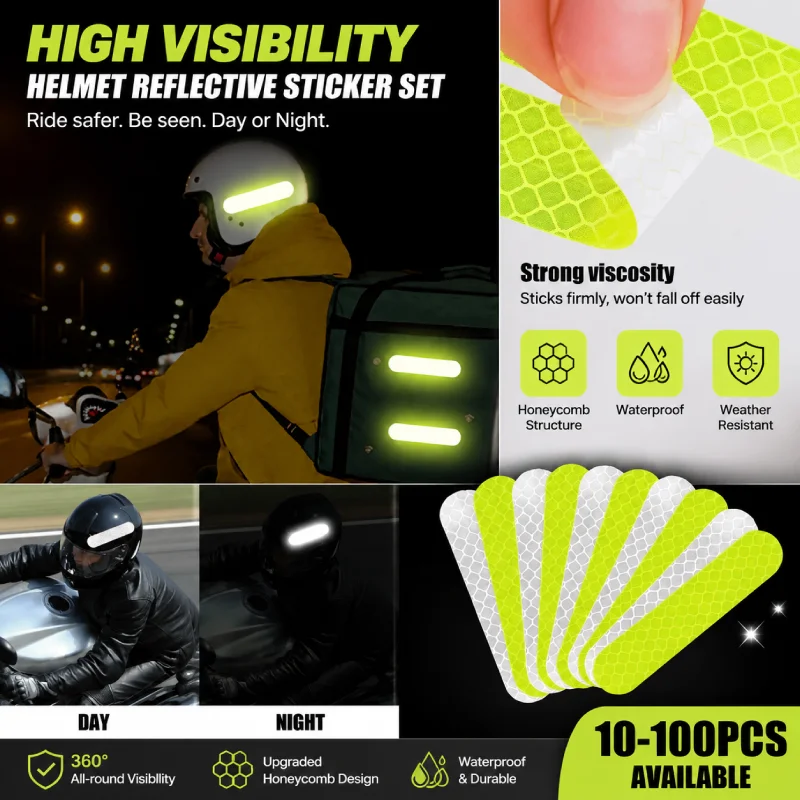 Night Riding Reflective Tape For Helmets Waterproof Stickers High Visibility Fluorescent Safety Decals For Motorcycle Bicycle