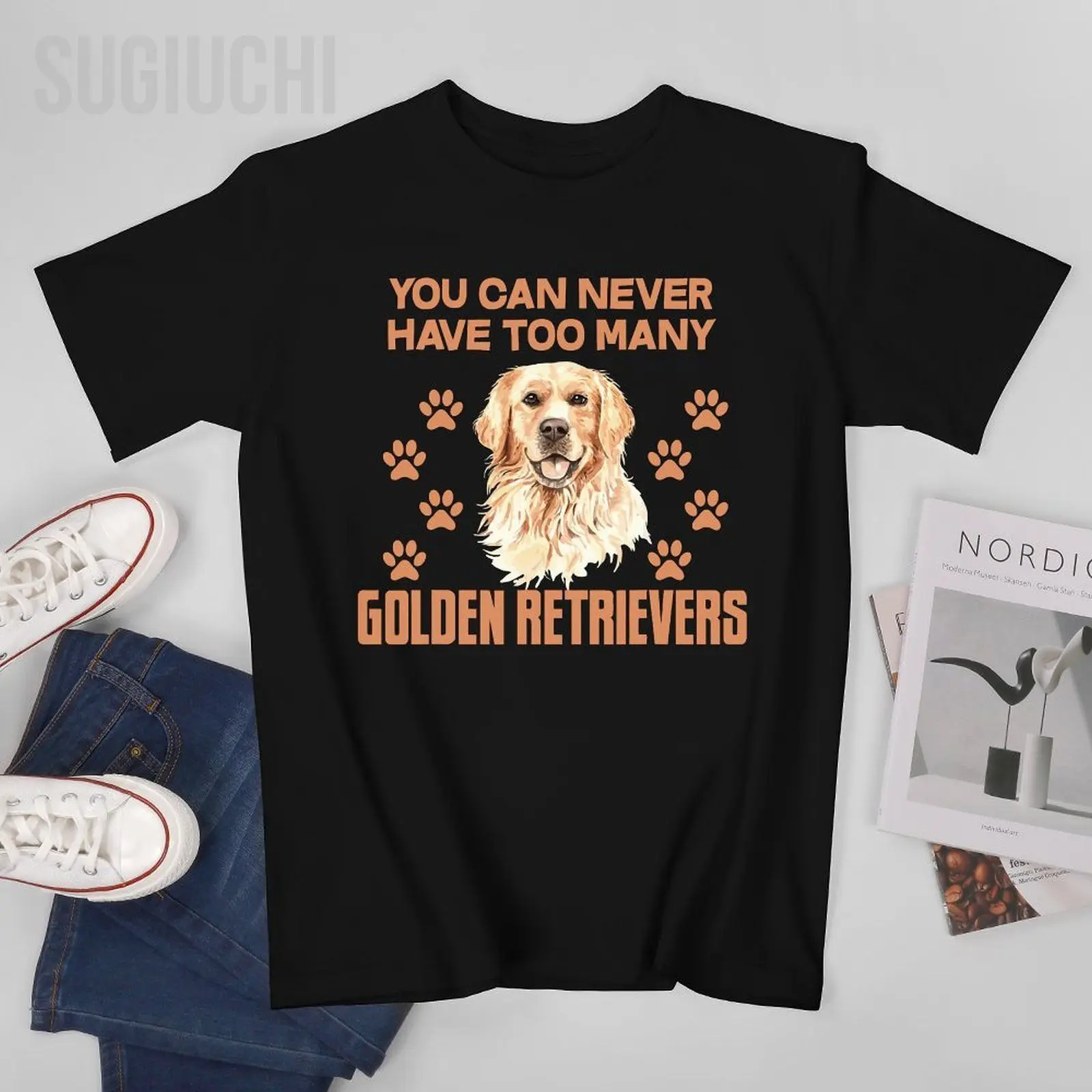Unisex Men Funny Golden Retriever Dog Head Tshirt Tees T Shirts Women Boys 100% Cotton T-Shirt