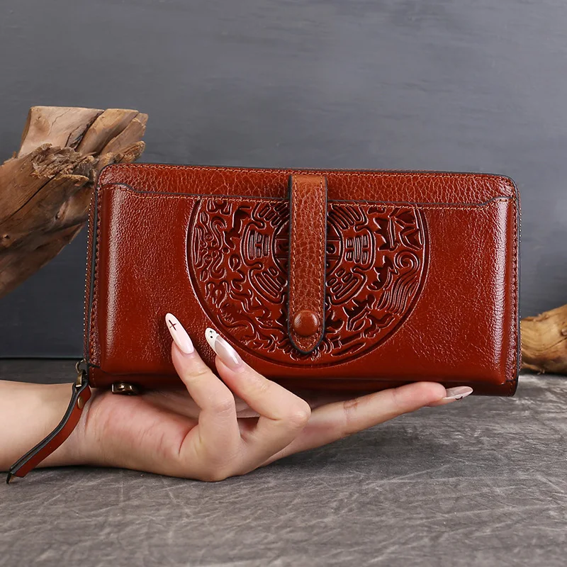 2026-new-women's-top-layer-cowhide-leather-wallet-large-capacity-multi-card-vintage-multi-function-mobile-phone-bag
