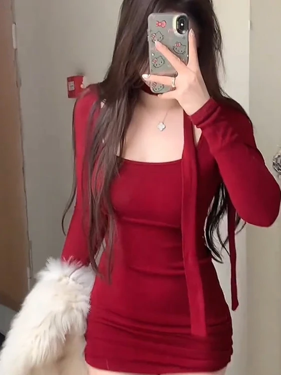 Ele Dames Winter ort Dr Ne Hangend Ontwerp Afslankende Taille Lange Sve Gebreide Bodycon Rok Koreaanse Sle Pendelen