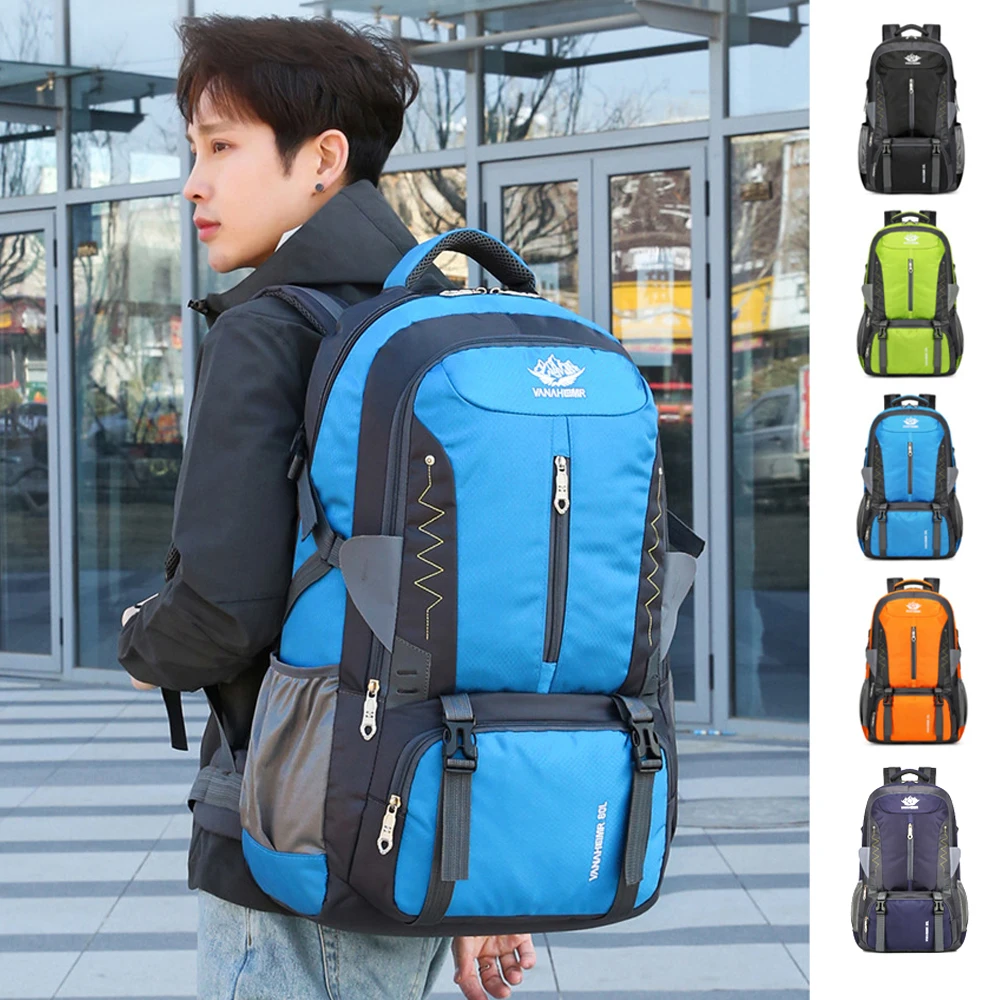

60L Mountaineering Bag, Large Capacity Waterproof Nylon, Outdoor Travel Hiking Camping Sports Backpack, B412