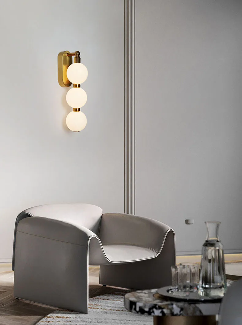 White Acrylic Ball Wall Lights Changeable Dimming Gold Metal
