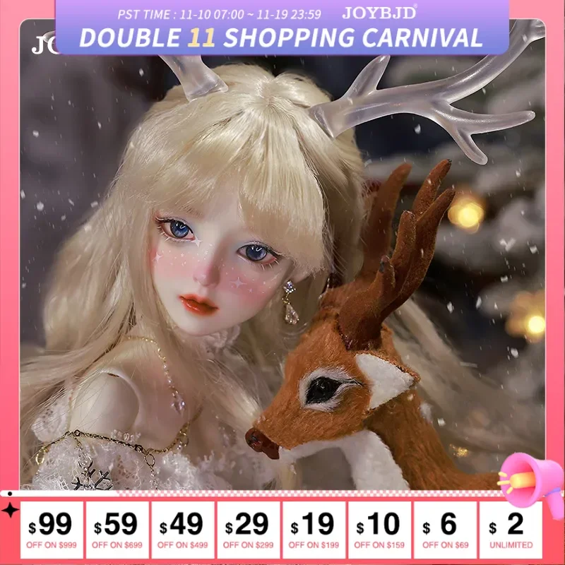 

JOYBJD Janen BJD Doll 1/4 Fantasy Christmas Snow Elf Snowflake Pattern with Transparent Antler Resin Toy