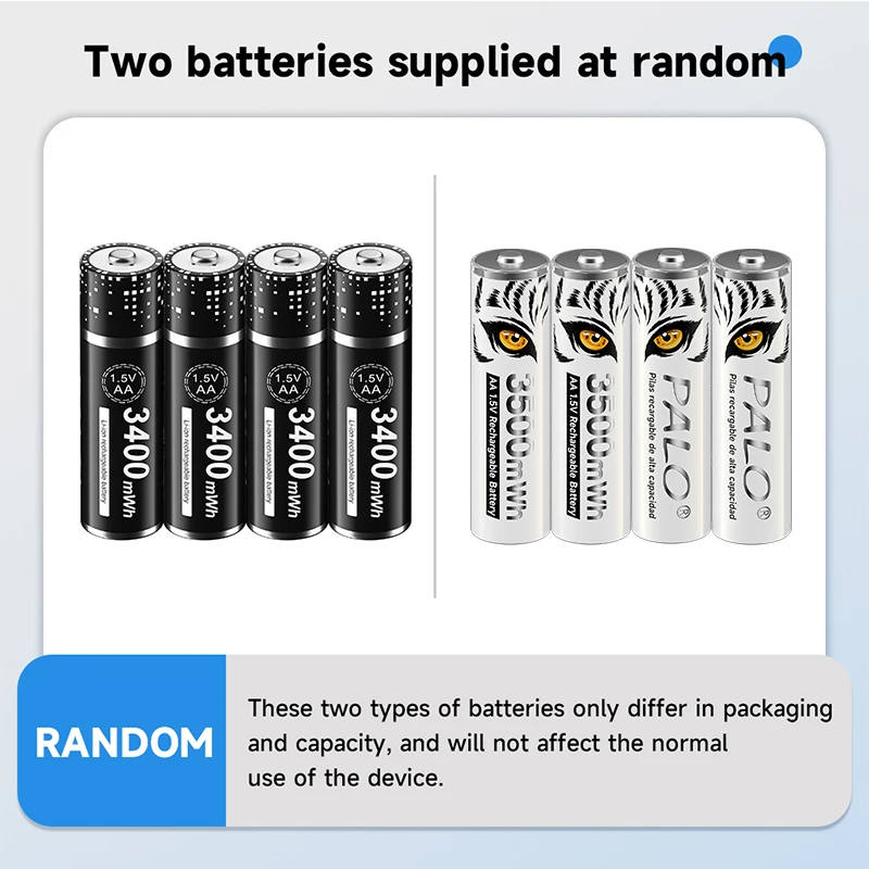 AA بطارية ليثيوم أيون قابلة للشحن ، 1.5 فولت ، 3400mWh ، بطاريات AA 2A للألعاب ، كاميرا ، مصباح يدوي ، 2-16 قطعة