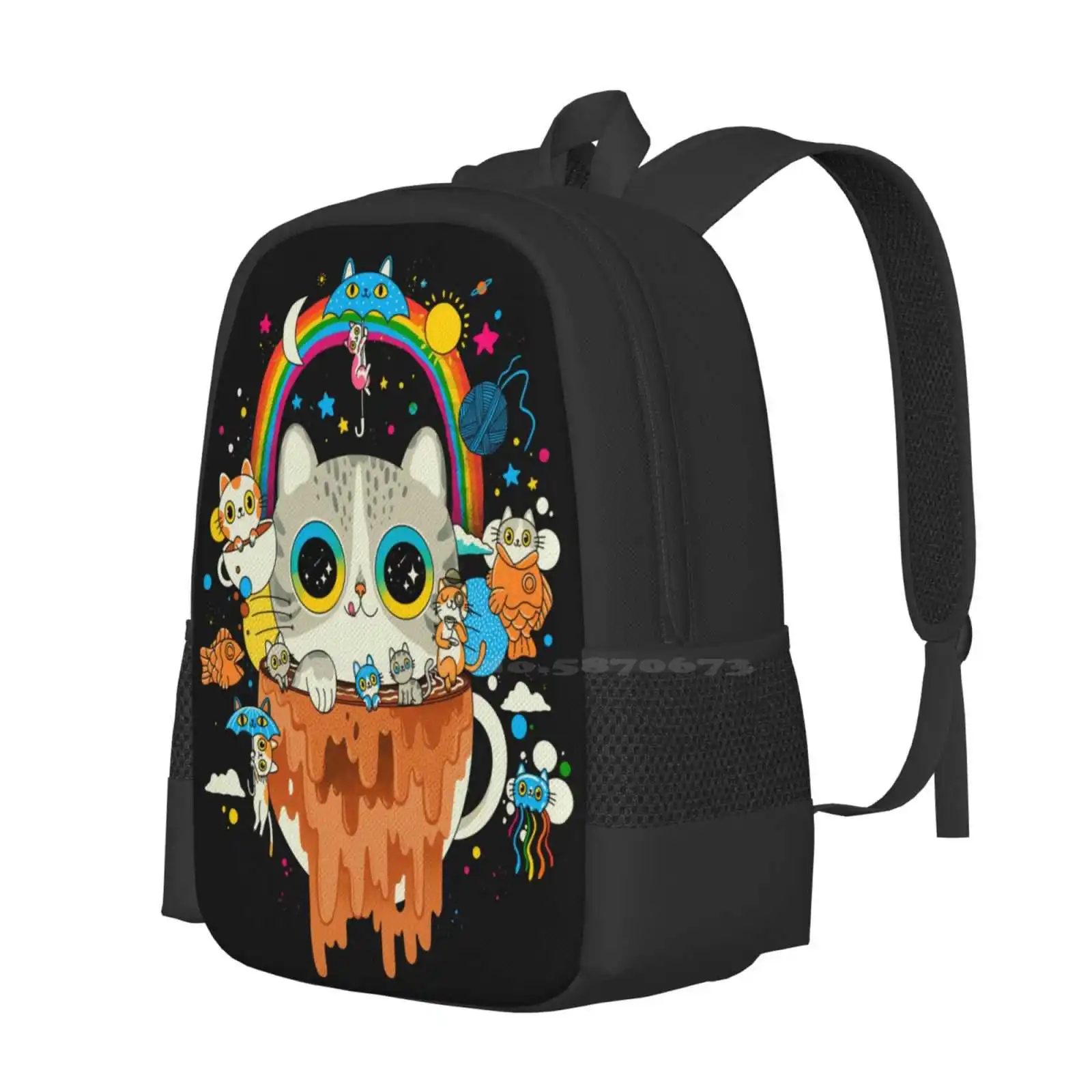 Trippy Morning Cats Hot Sale Schoolbag Backpack Fashion Bags Crazy Cats Morning Coffee Japanese Culture Rainbow Cute Cats