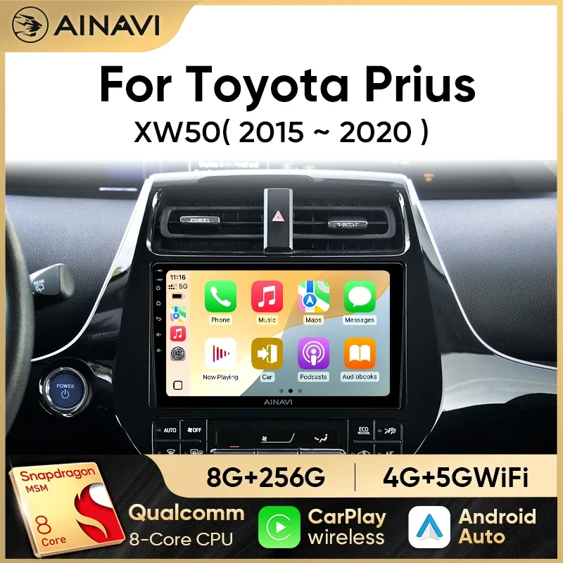 Ainavi Android 12 Car Radio For Toyota Prius XW50 2015-2020 Stereo Carplay Auto GPS Navi Android Multimedia Player No 2Din DVD