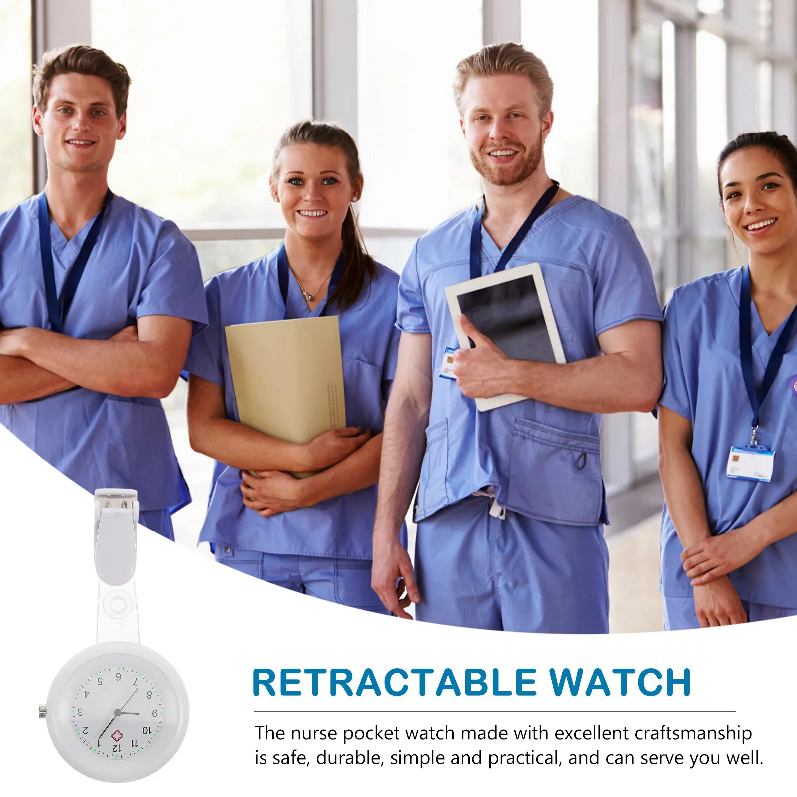 Medical Nurse Quartz Watch Lightweight Plastic Case Clip on Hanging Fob Watch for Doctor Nurse Hospital Nursing Student