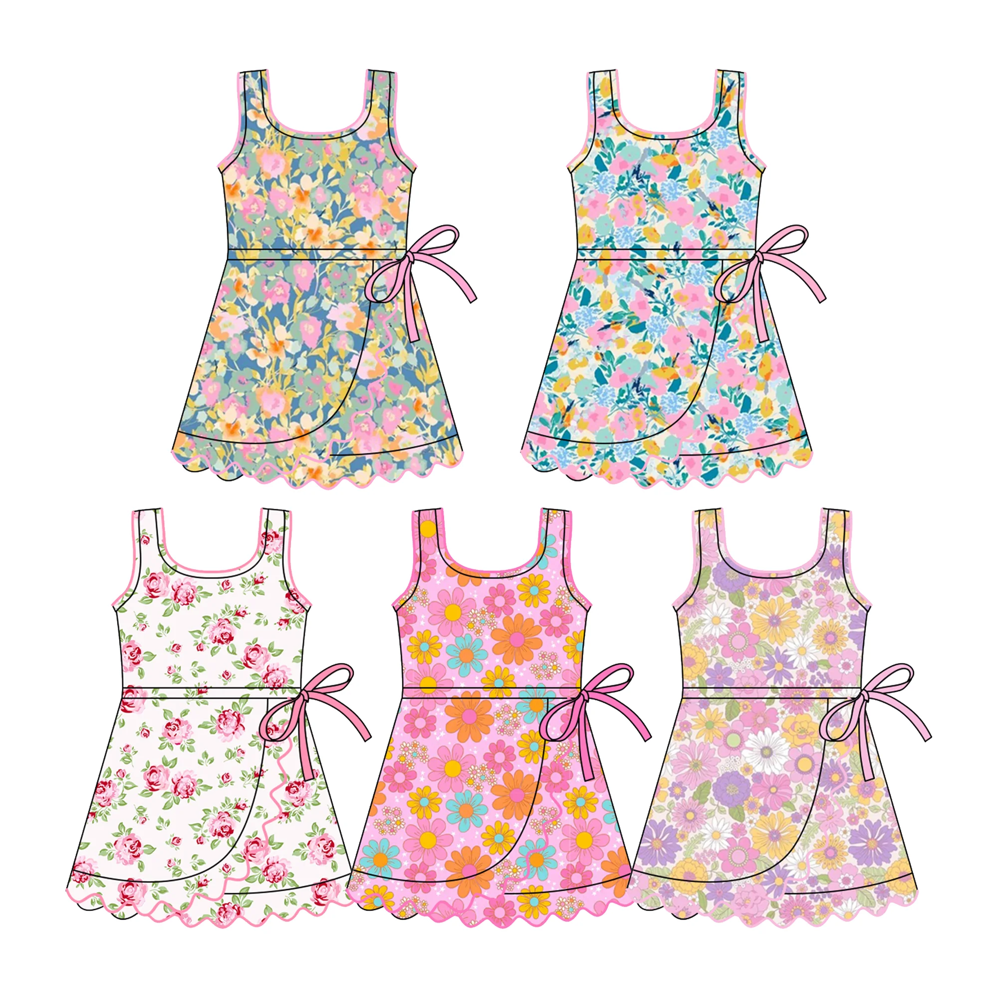 Nuevo Vestido Casual para Niña, Estampado Floral, Sin Mangas, con Lazo, Largo hasta la Rodilla, Ropa de Boutique para Bebé Niña, Seda de Leche