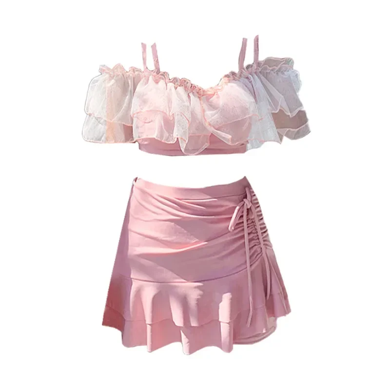 2025 New Summer Sexy Cute Bikini Pink Sweet Suit Age Reduction Slim Fit Backless Women's 2-piece High Waist Swimsuit