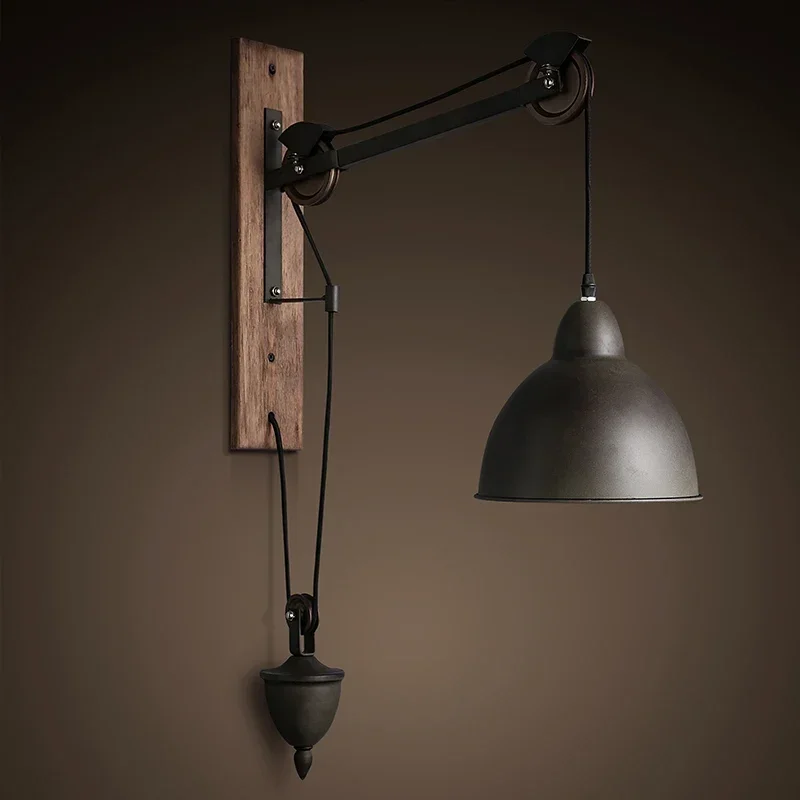 

American Country Style Wall Light Industry Retro Bar Creative Single Head Pulley Lift Stairs Bedroom Wall Lamp