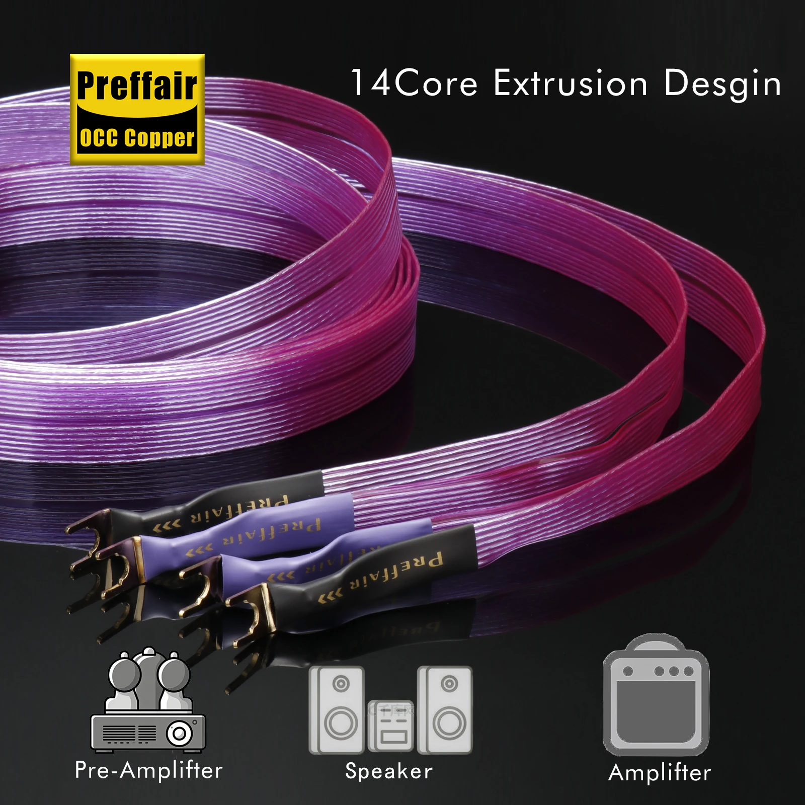 Preffair HiFi Speaker Cable OCC Copper Flat Belt