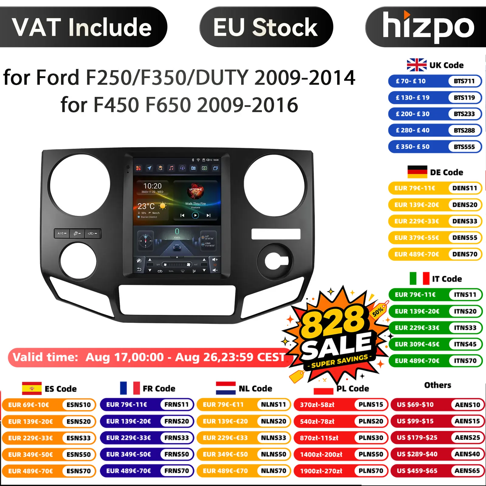 Autoradio Carplay Android 14, écran 9.7 pouces, pour Ford F250/F350/DUTY/F450/F650, lecteur multimédia GPS DSP 4G-LTE WIFI BT Autoradio