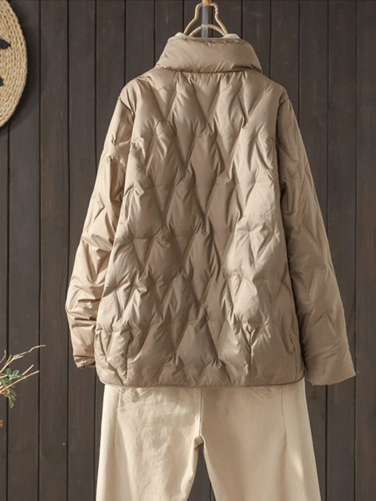 

Warm 2023 New Winter Women Ultra Light Short Puffer Jacket Casual Female Single Breasted Loose 90% White Duck Down Coat