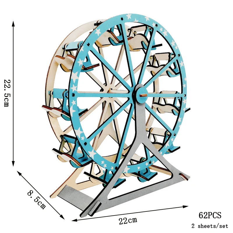 Puzzle 3D en bois de grande roue pour enfant, kit d'assemblage artisanal de calcul, jouet de fête, idée de cadeau, DIY