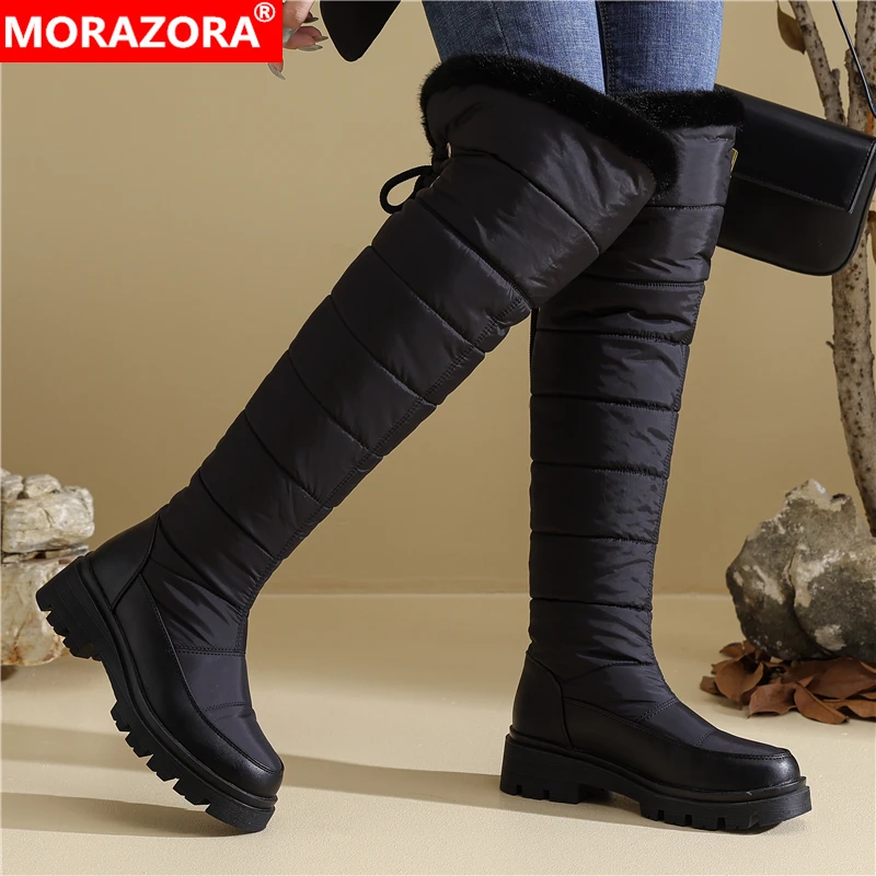 

MORAZORA Size 34-34 New Down Snow Boots Women Black Platform Over The Knee Boots Long Thigh High Winter Boots