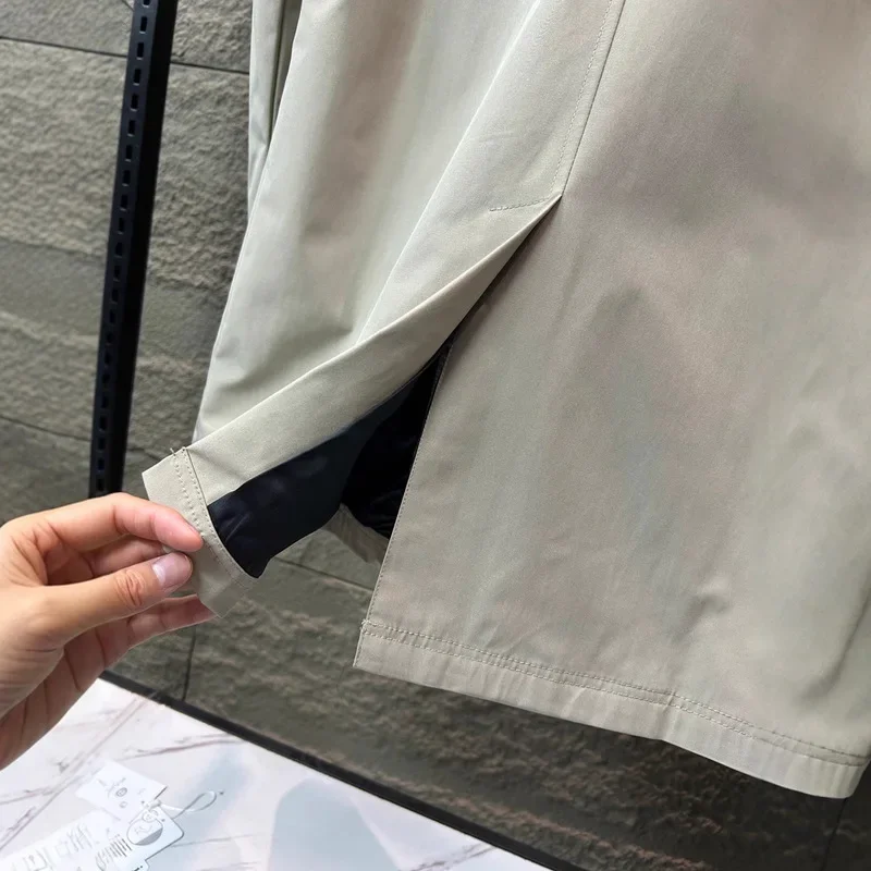 2024 New Autumn Windproof Water Repellent Mens Fashion Casual All Match Solid Color Mid Length Trench Coat Jacket Outdoor Wear