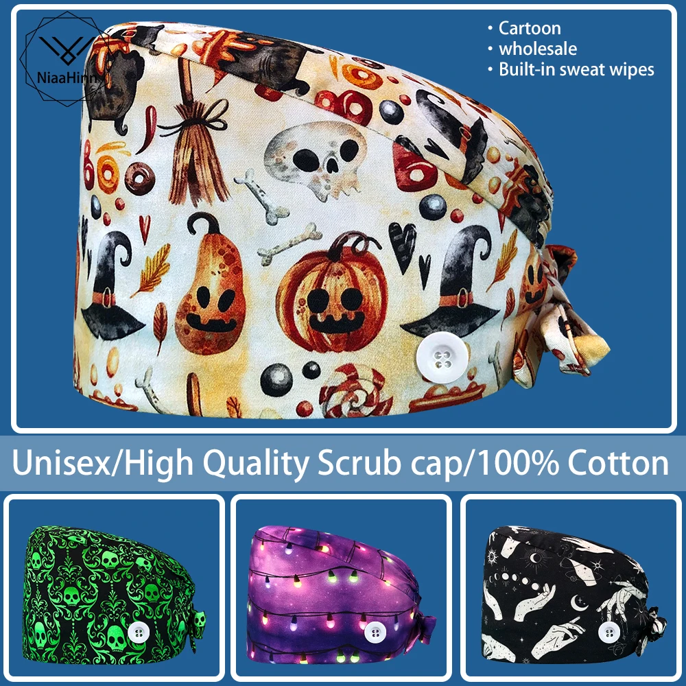 Gorro de algodón para enfermería, gorro elástico ajustable para trabajo de enfermería, accesorio para clínica, tienda de mascotas