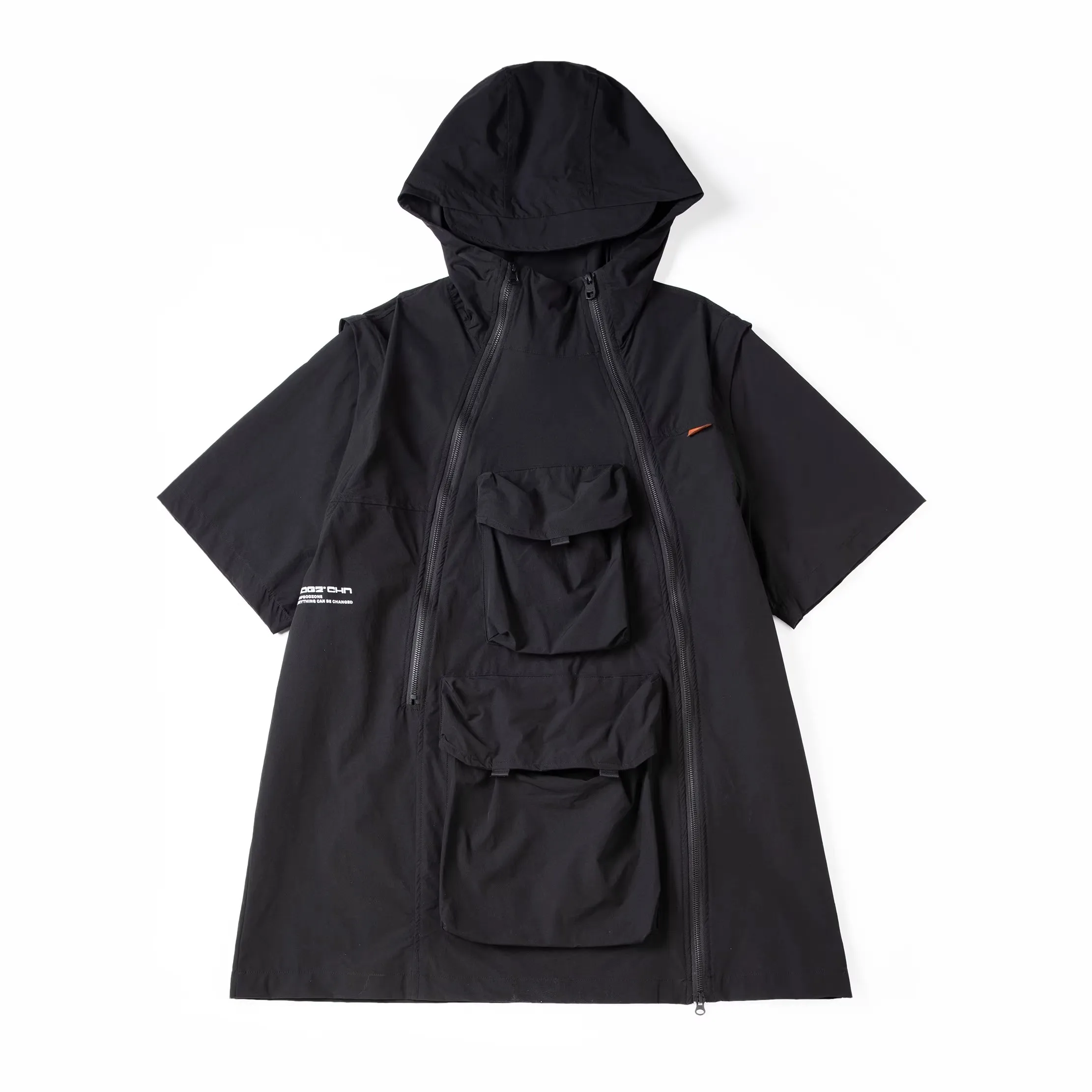 2025 Summer Tactical Short Sleeved Jackets Mens Functional Multi Pockets Hooded Coats Windbreaker Hip Hop Streetwear Male