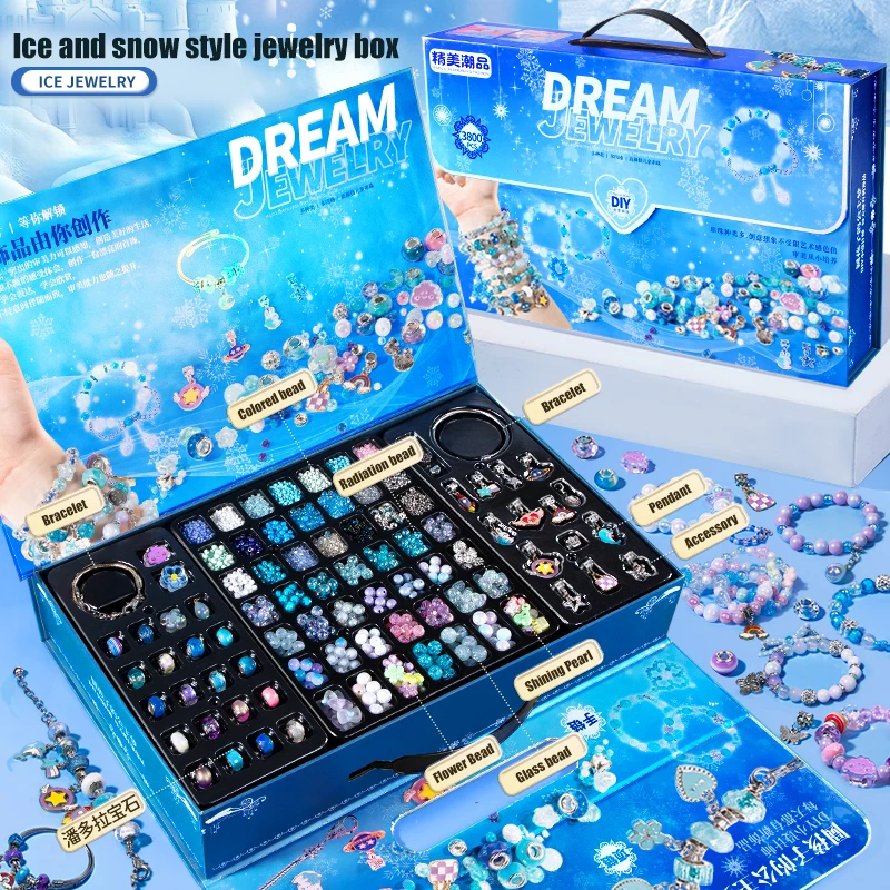 Girl Crafts Beads DIY Jewelry Make Kit Art Supplies Kid Bracelets Threading Beads Manual Activity Toy for 6 Years Birthday Gifts