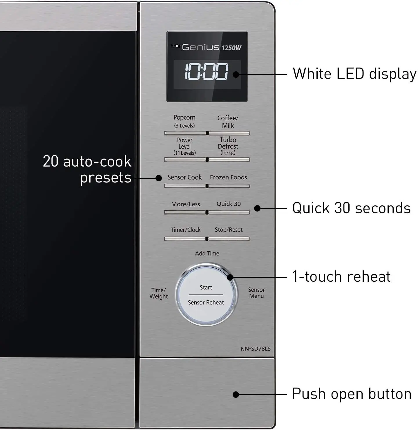 78LS 1.6 cu.ft Cyclonic Inverter  Microwave Oven 1250  Power with Genius Sensor Cooking, cft, 19.44"
