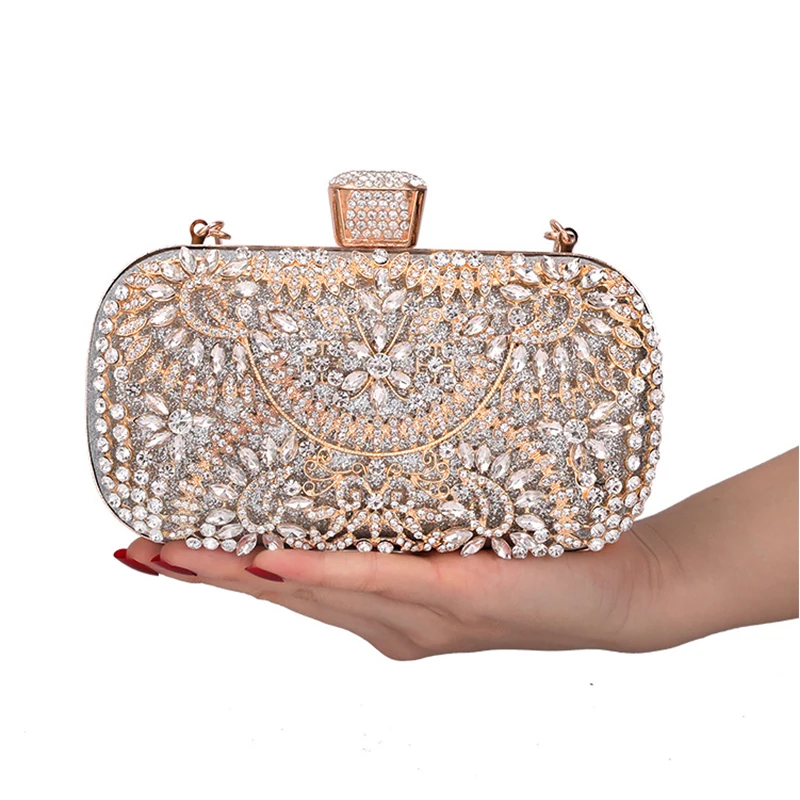 2023 Diamond Evening Clutch Bag For Women Wedding Gold Clutches Purse Chain Shoulder Bag Small Party Handbag With Metal Handle