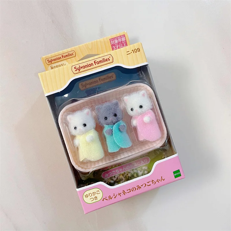 Japanese Sylvanian Families Anime Figures Cute Persian Cat Love Mouse Triplet Baby Mini Doll Girl Toy Ternurines Figure Dolls