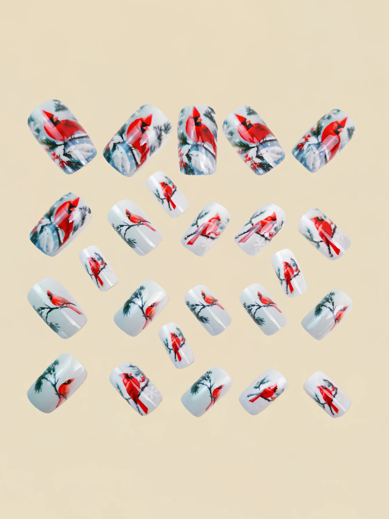 북미 레드핀치 꽃 프랑스 그라데이션 단풍잎 기하학적 패턴 디자인 네일 아트 탈부착 가능한 인조 손톱 P 24개
