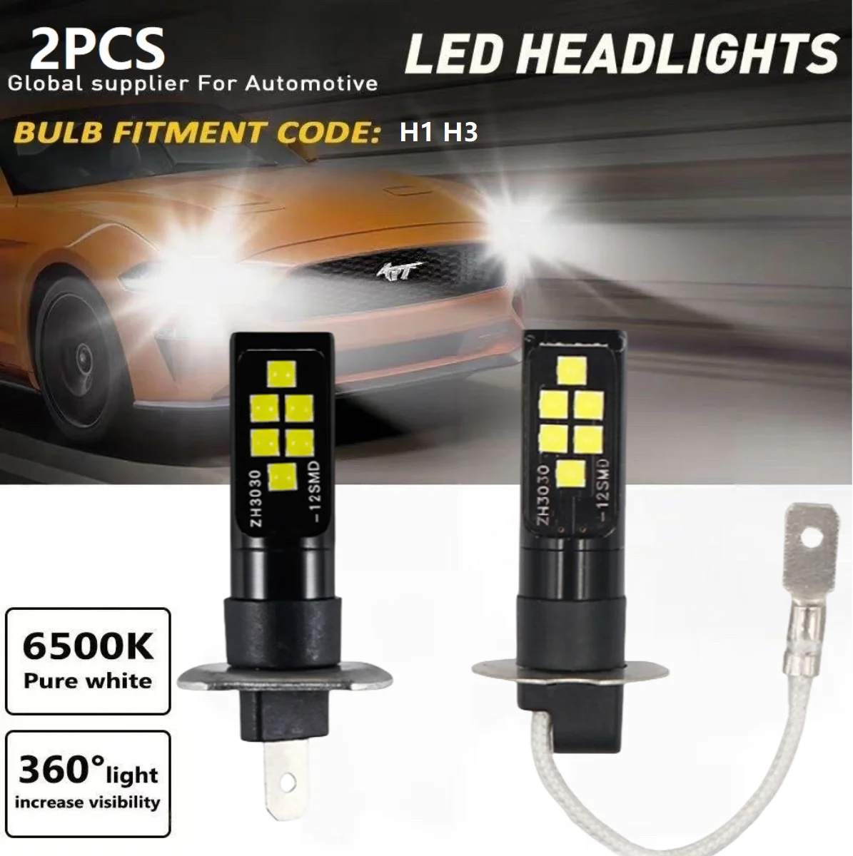 2PCS H3 12SMD 3030 LED Fog Light Bulb White Driving Super Bright Lamp DRL Pair Car BlancMpour feux anti Brouillard Auto Moto 12V