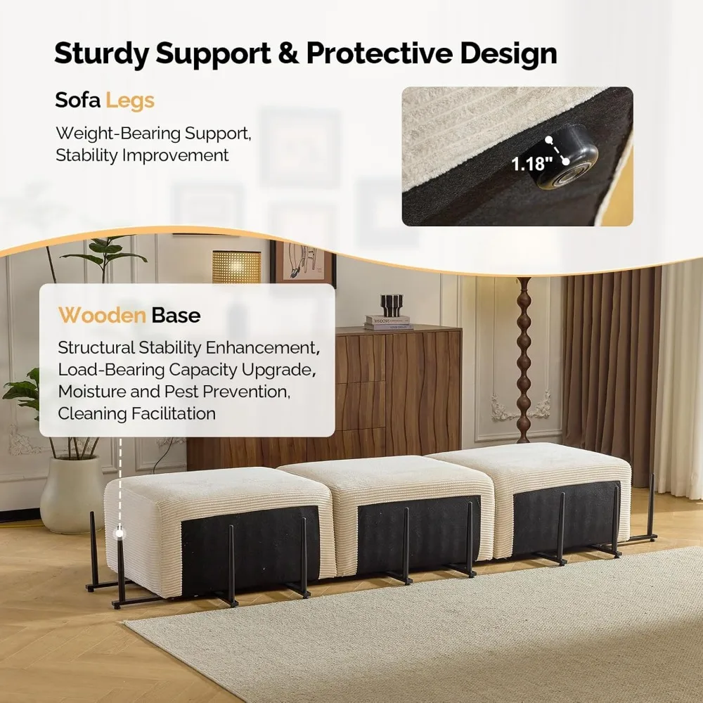 Трансформируемый вельветовый секционный диван с подвижным пуфиком, L-образный диван для гостиной, идеально подходит для удобного сидения.