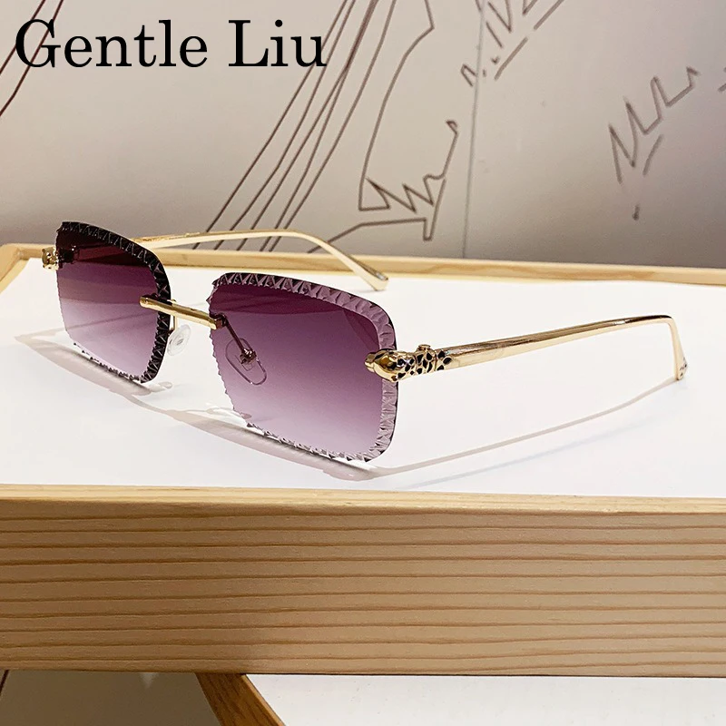 

Retro Square Rimless Sunglasses Men 2025 Luxury Brand Framless Punk Rectangle Sun Glasses for Male Cut Edge Eyewear UV400 Shades