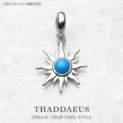 Blue Stone Sun Dangle Charm For Women Men 925 Sterling Silver Pendant Jewelry Trendy Gift