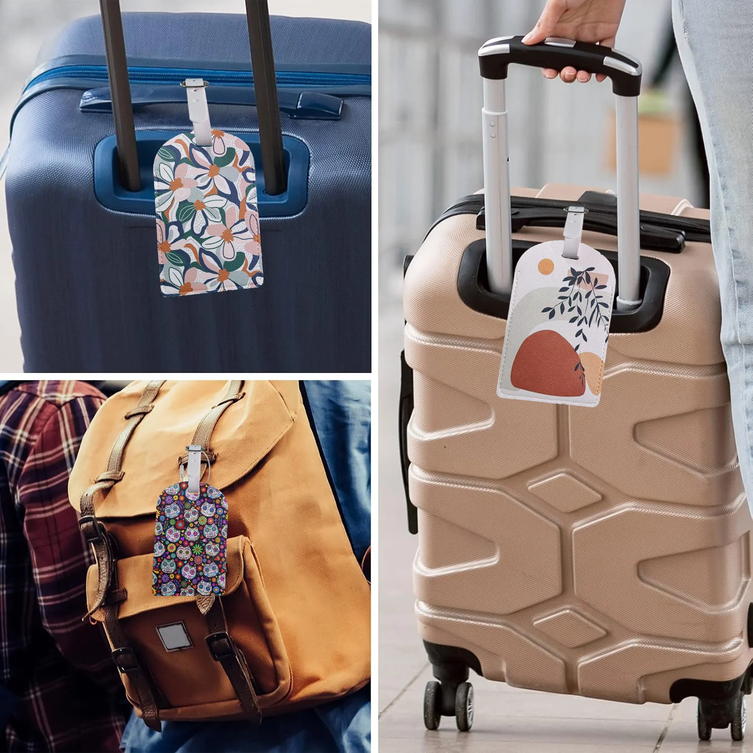 Bohemian Plants Retro Luggage Tags Personalized Suitcase Tag Airplane Travel Useful Accessories Privacy Cover Luggage Label