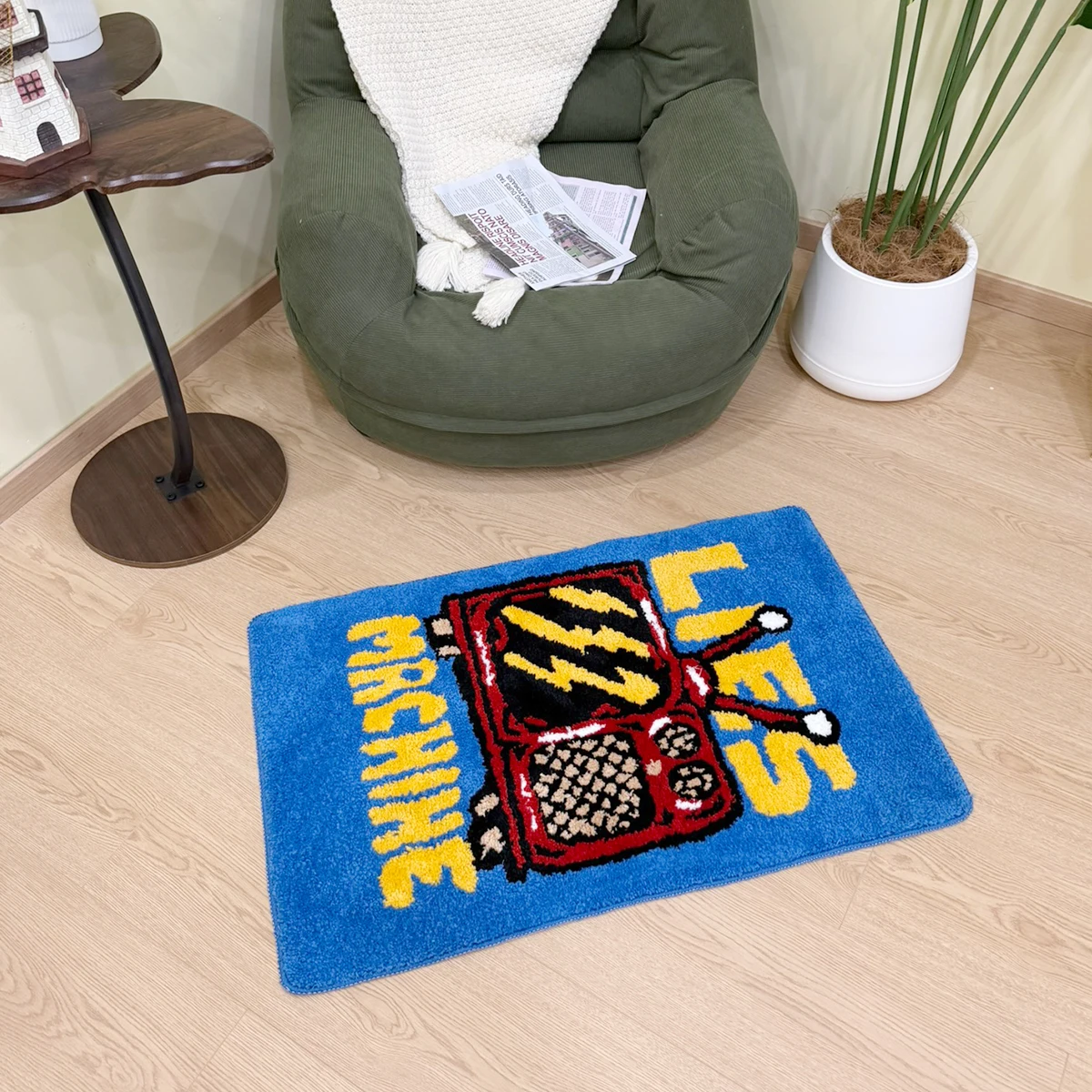Retro TV "Lies Machine" Tufting-Teppich – Weicher, flauschiger blauer Teppich, rutschfester, waschbarer Bodenteppich, Pop-Art-Punk-Wohnakzent – Detail 2