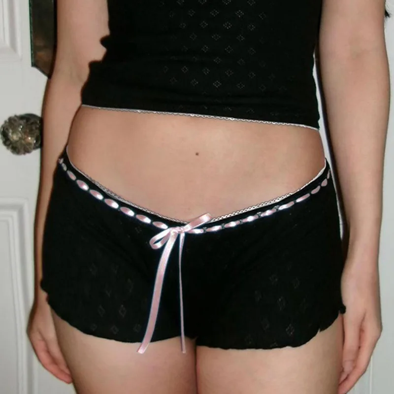 شورت نسائي امريكي بخصر منخفض ، ربطة عنق ، طراز كسول ، موضة أساسية ، بنطال منزلي غير رسمي ، جديد ، الربيع والصيف ،