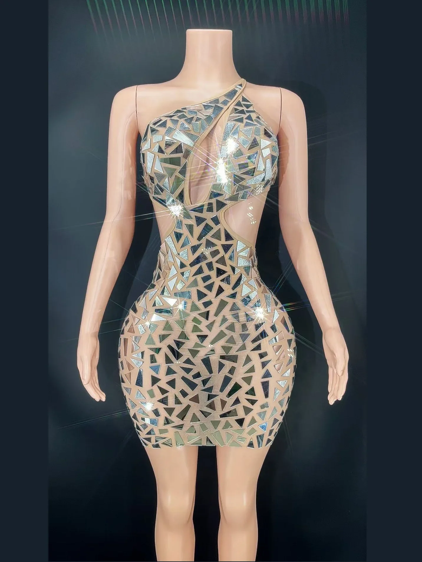 

Backless Sexy Shining Mirror Sequins Hollow Out Dress For Women Nightclub Party Clothing Singer Stage Costumes Prom Wears