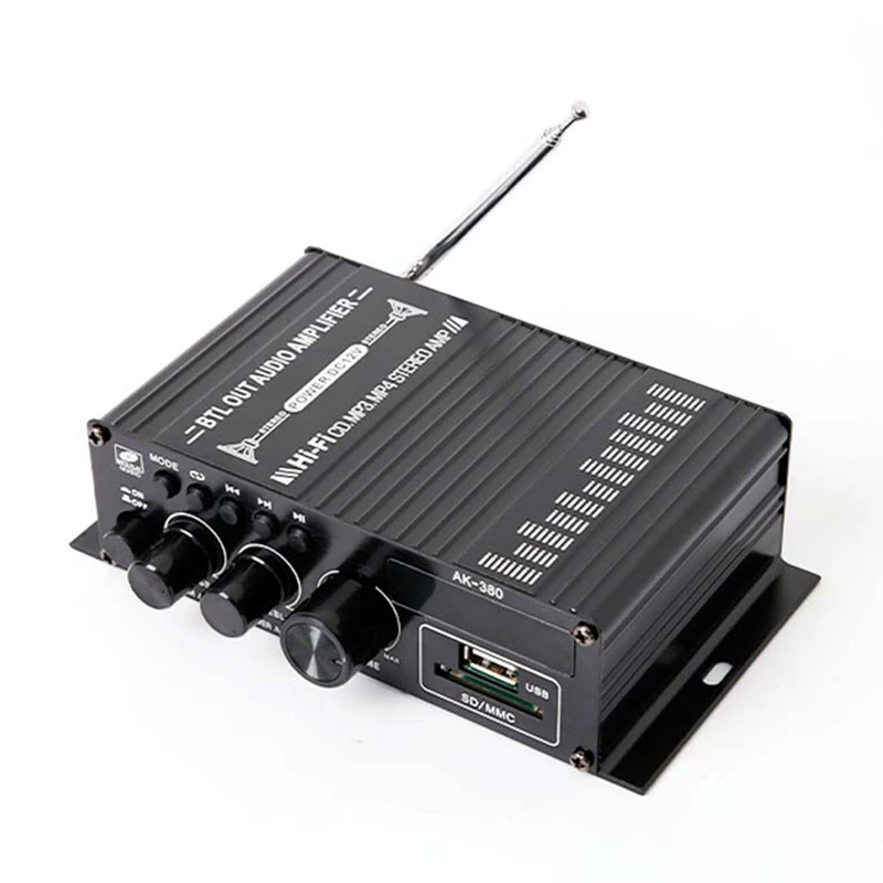 -380 Bluetooth Audio Power Amplifier 2.0 CH Bluetooth Receiver Speaker Amp USB SD AUX Input with Power EU PLUG-ABFT
