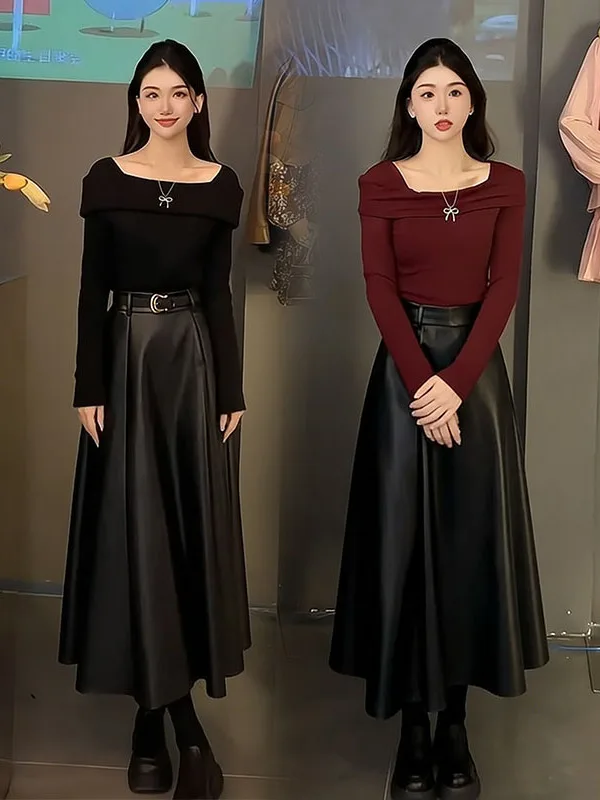 

Spring Vintage Sle Women's Outfit Set High Waist Skirt Long Sve Square Collar Top And Skirt Two-Piece Ensemble