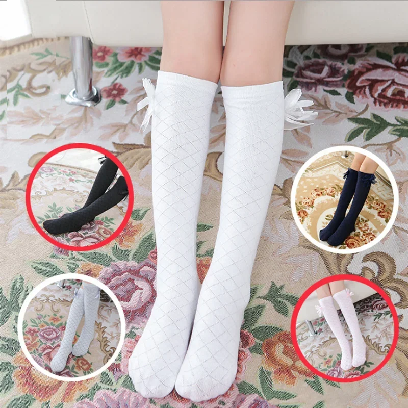 Kids Knee High Socks for Girls Children 3 to 12 Years Girl Lovely Baby Meias Cotton Bow Knot Style Princess Long Socks