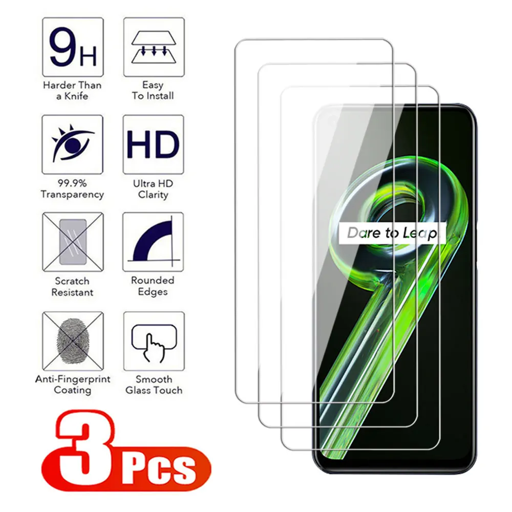 3Pcs Tempered Glass Protector For Realme 8 9 10 11 Pro Plus 6.4 4G 6.72 5G 6.43 Speed Screen Protective Transparent Glass Film