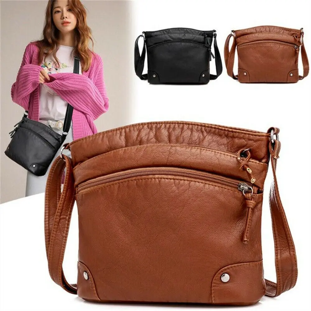 Vintage PU leather Crossbody Bag Women Designer Black Messenger Bags Female Casual Handbags Portable Small Travel Purses