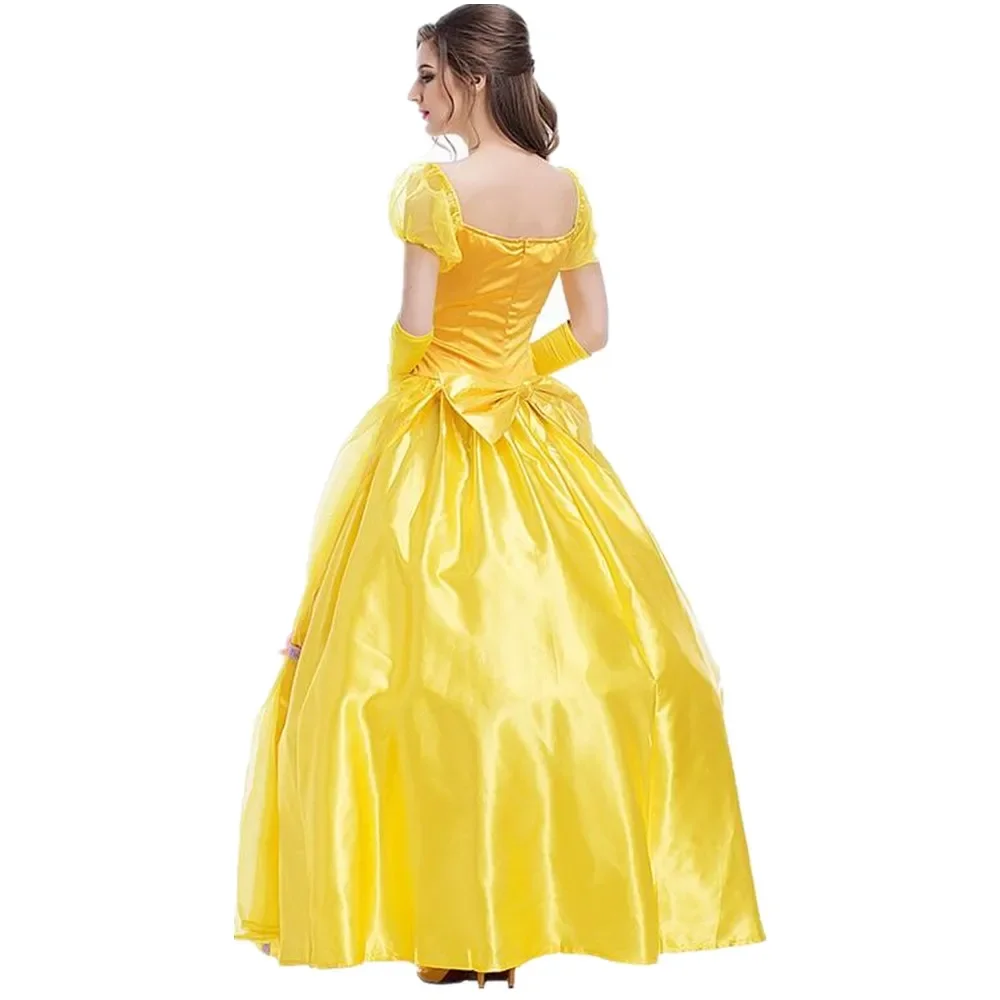 Adult Yellow Princess Belle Costume Halloween Beauty And The Beast Cosplay Party Masquerade Bell Court Queen Roles Suit