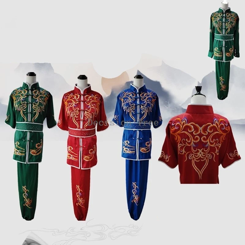 2026 new children's embroidery short sleeved wushu set kids'chinese breathable kungfu performance creative kids' wushu uniform