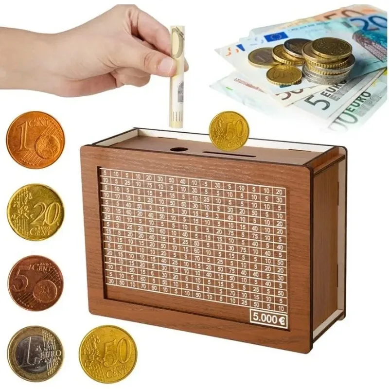 1Pc Wooden Piggy Bank Reusable Handmade Money Box Piggy Bank with Saving Goal and Numbers To Check for Helps The Habit of Saving