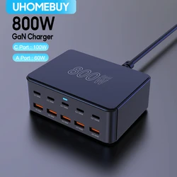 UHOMEBUY 800W GaN Desktop Charger 10-port USB Type C PD 100W Charger Quick Charge 3.0 Fast Charger Mobile USB Charger