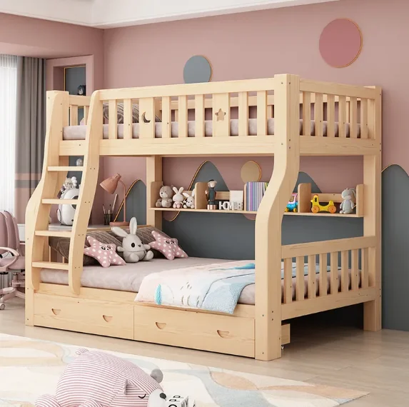 Children's bunk bed 1.5 meters upper and lower bunk small apartment double imported solid wood thickening.