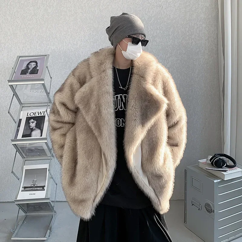 

Men's fur coat Winter temperament senior sense thickened fur one imitation fox hair medium-length fur coat loose cotton jacket