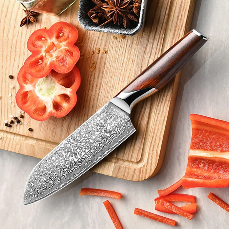 7 Inch Santoku Knife 67-layers Damascus Steel VG10 Blade Rosewood Handle Chef Cleaver Slicing Kitchen Knives Cooking Tools