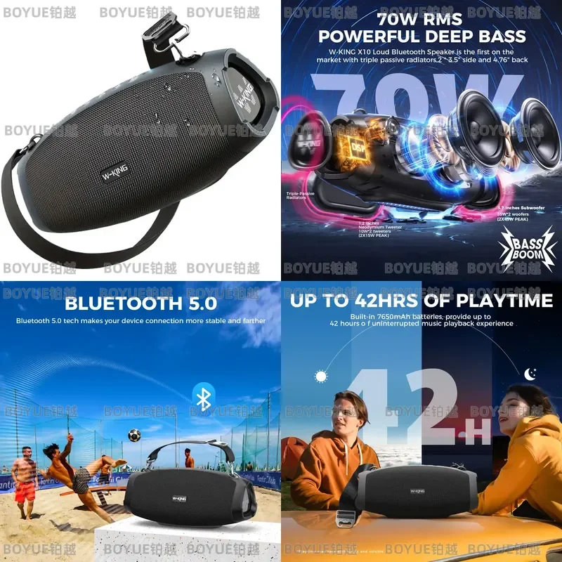 120W Portable Bluetooth Speaker Wireless Boombox IPX6 Waterproof Outdoor Party Subwoofer Deep Bass Long Battery Life TF AUX