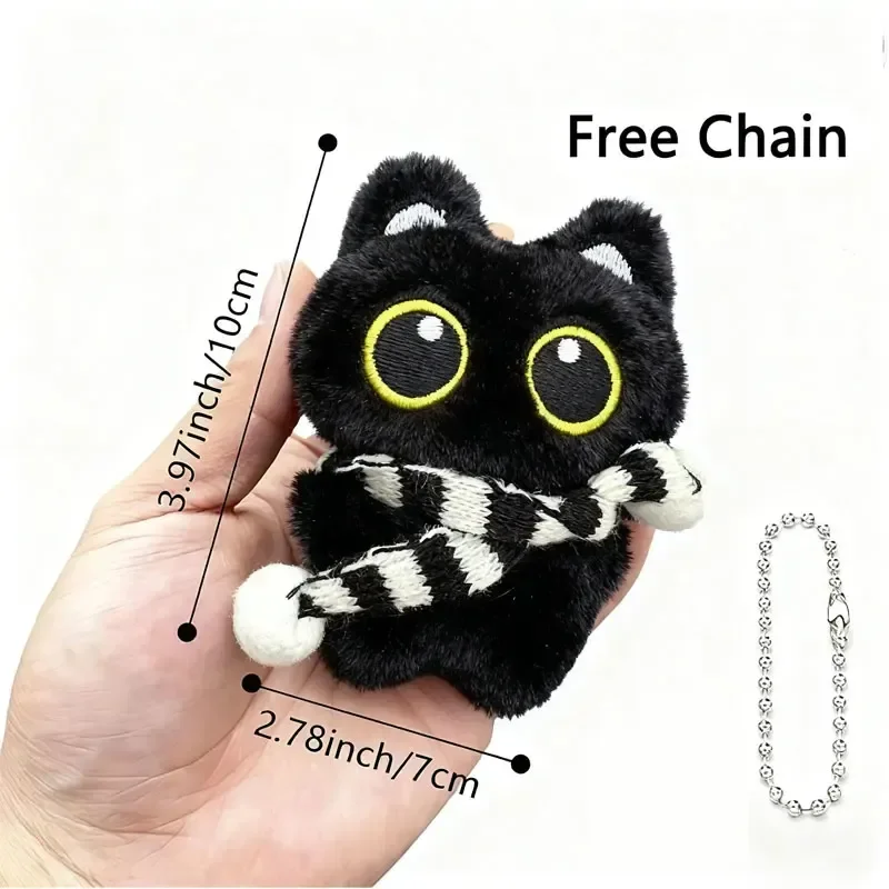 Mignon chat noir en peluche petite poupée pendentif 10 Cm porte-clés dessin animé doux Animal en peluche poupée pendentif sac à dos sac décoration cadeau